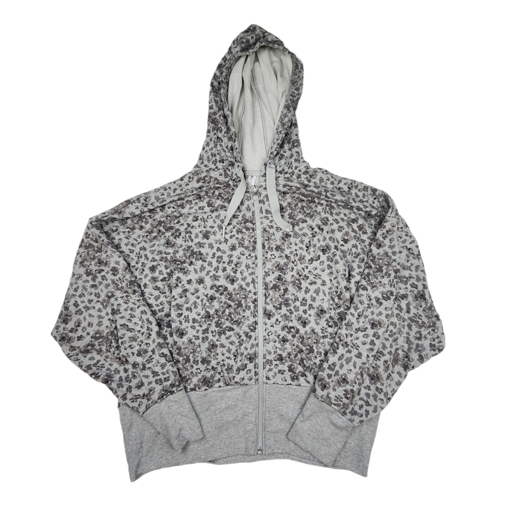 Athleta Women's Balance Leopard Print Gray Zip-Up Track Jacket/Sweater Size XL